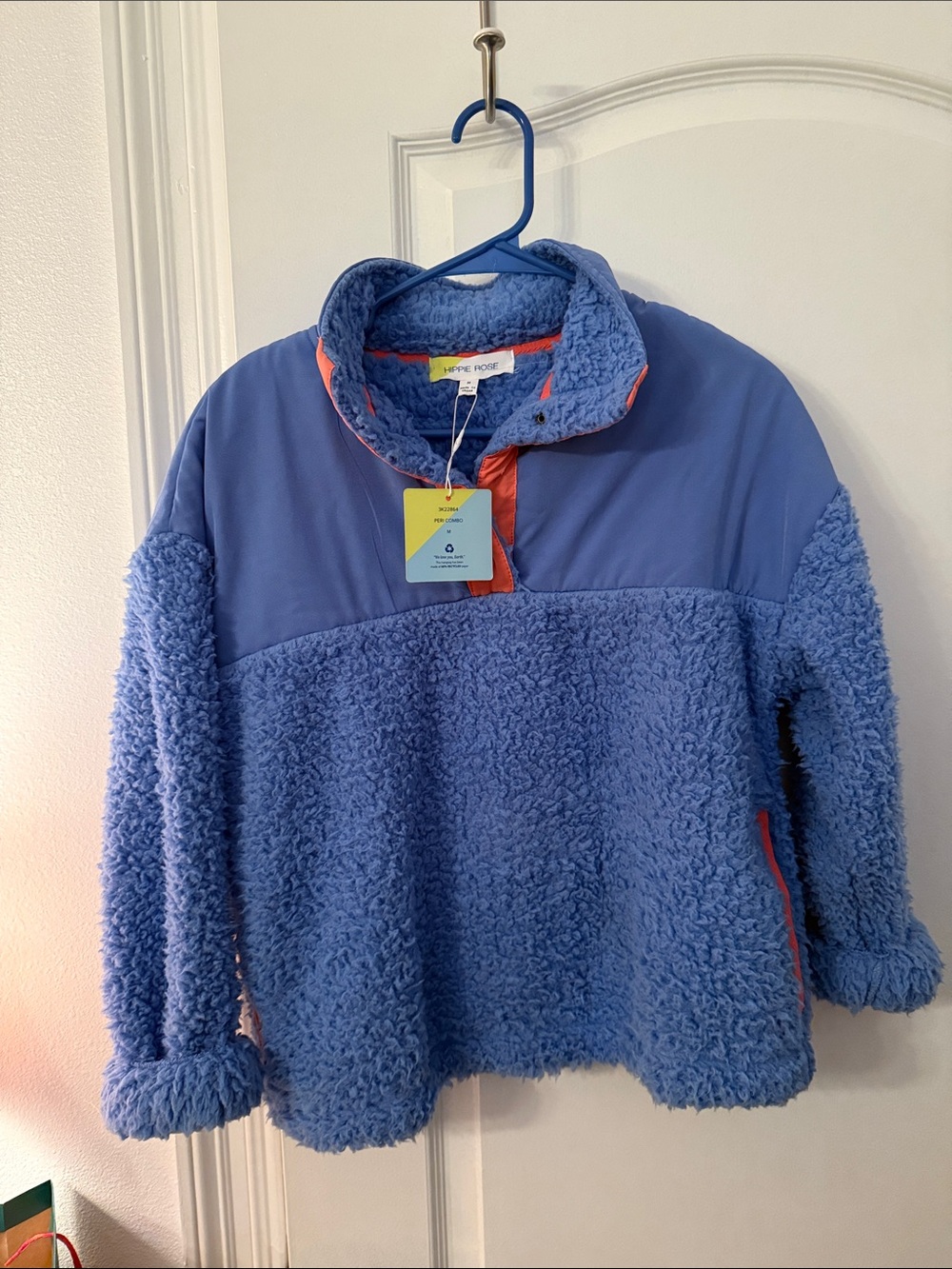 Hippie Rose Lavender Sherpa Pullover with Coral Trim